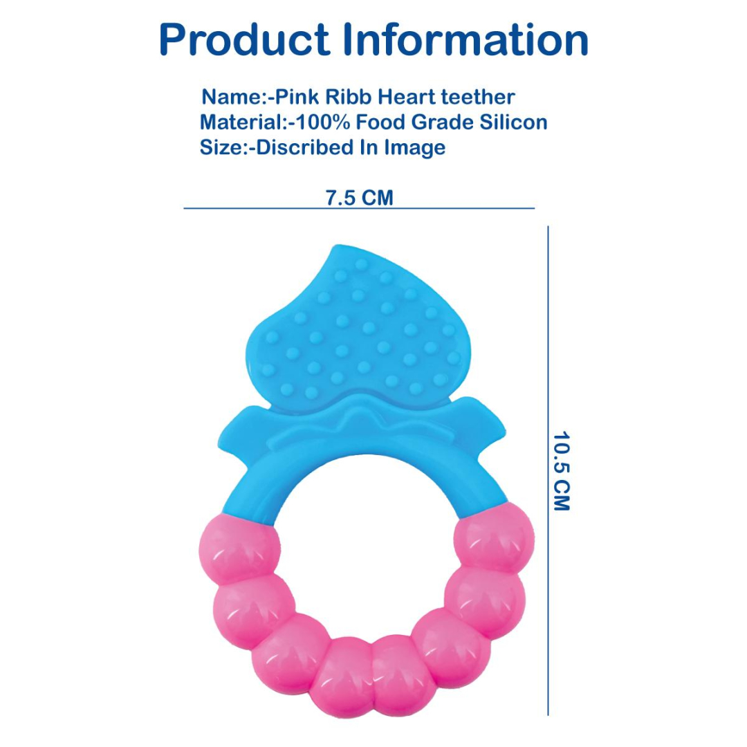 Pink Rattle Heart Soft Food Grade Silicon Teethers - BIS Certified - Image 2