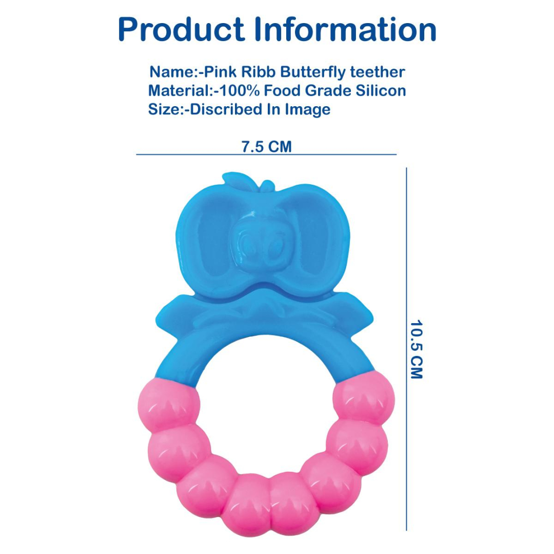 Pink Rattle Butterfly Soft Food Grade Silicon Teethers - BIS Certified - Image 2