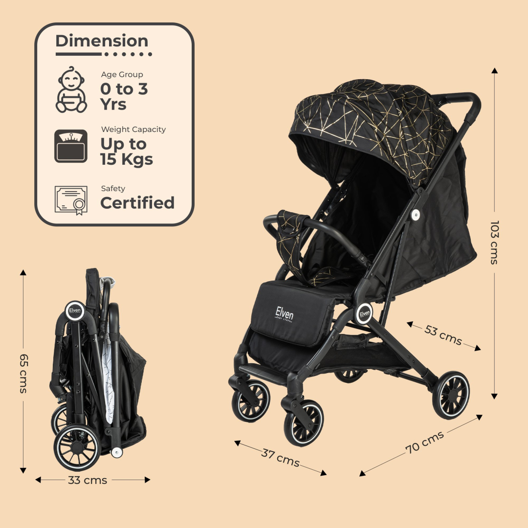 MamaLaps Elven baby stroller EasyFlyer (Black Canopy) - Image 3