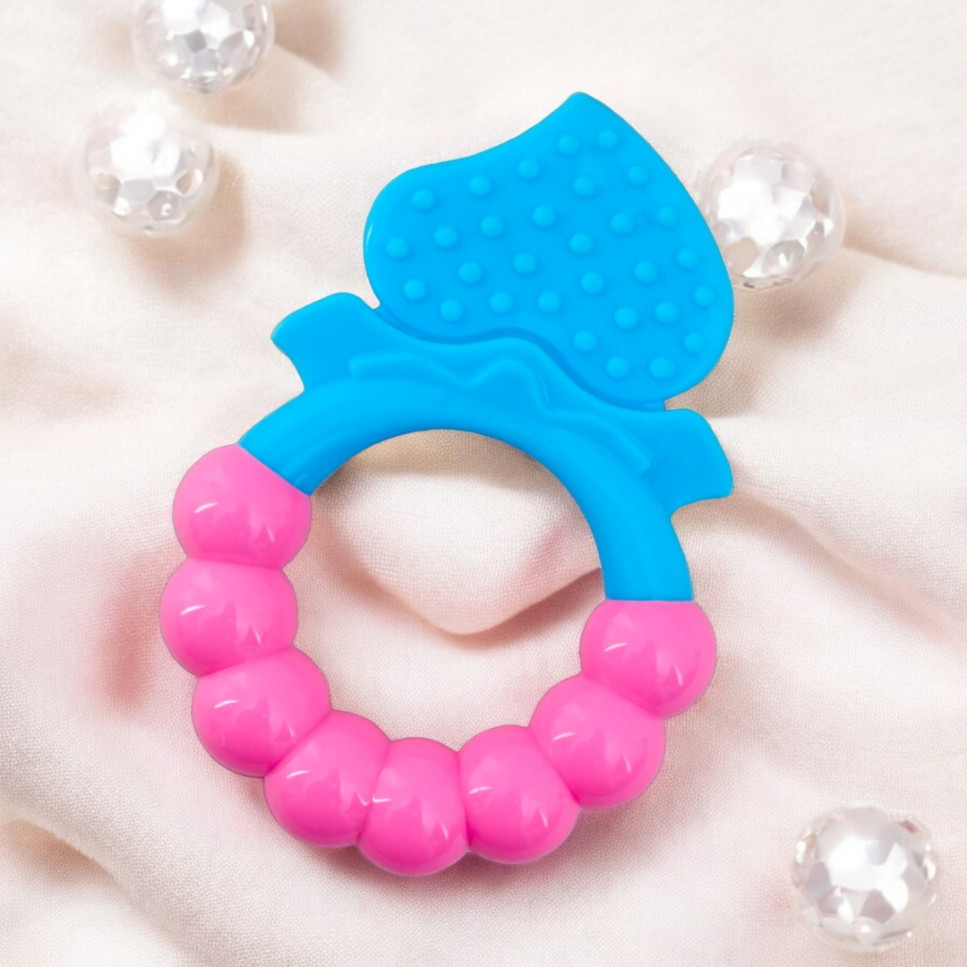 Pink Rattle Heart Soft Food Grade Silicon Teethers - BIS Certified